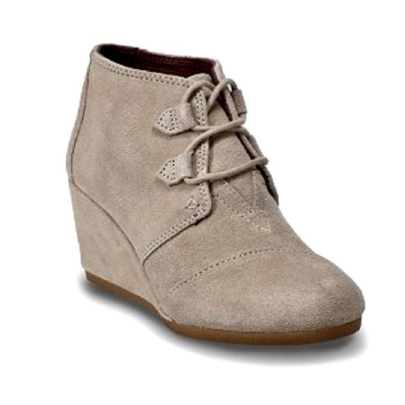 TOMS Kala Desert Taupe Suede Ankle Lace Up Wedge Boots Women’s Size 10, EUC - Picture 1 of 10